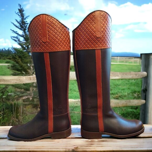 El Caballo Sevilla 1892 Leather Riding Boots, Size US7/7.5 EU38, Brown/Tan/Black - Picture 3 of 9